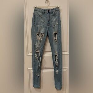 Fashion Nova Light Blue Distressed Skinny Jeans
